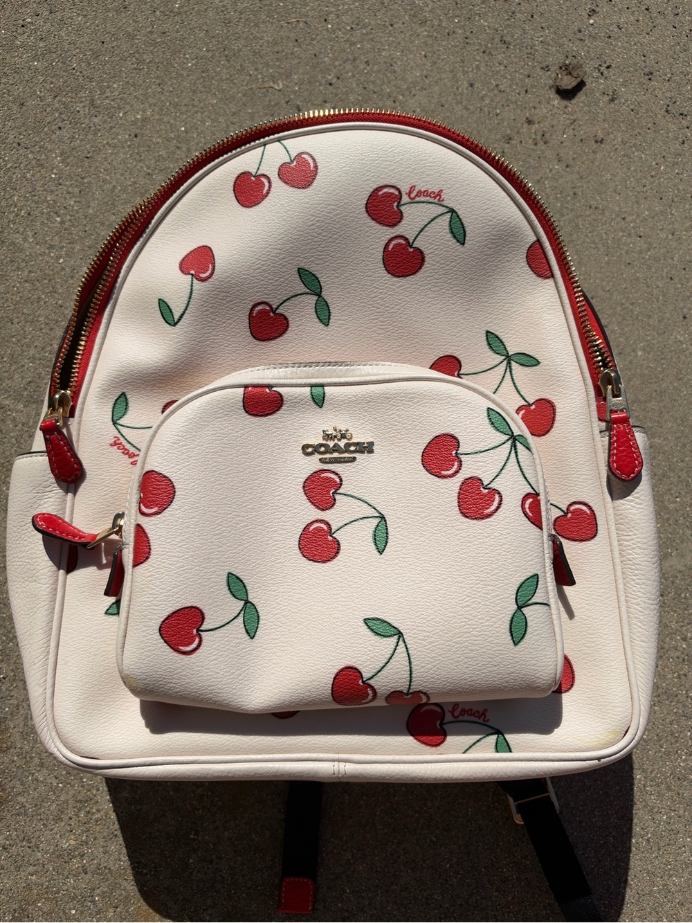 Coach Cherry Print Mini Backpack in Cream and Red